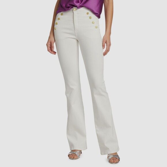 NWT Ramy Brook Women's White Button Trim High-Rise Helena Flare Jeans Size 32 - Picture 1 of 10